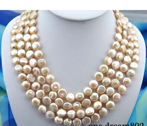 

4row 20" 11mm coin pink freshwater pearl necklace^^^@^Noble style Natural Fine jewe SHIPPING (C0309)