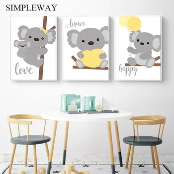 

Woodland Animal Wall Art Canvas Painting Baby Koala Nursery Poster Print Nordic Kids Decoration Picture Children Bedroom Decor