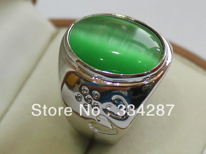 

Beautiful Green Double-heart shape jadeite Cat's eye Opal stone Gift Jewelry Ring 13X18MM Bead 18KGP