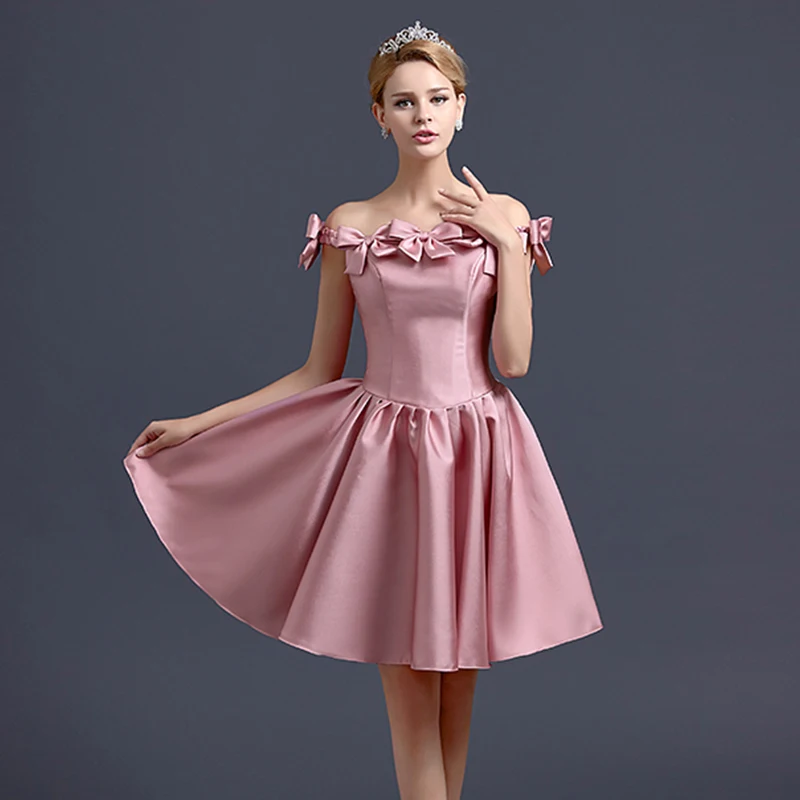 2016 New Bow Word Shoulder Dress Short Paragraph