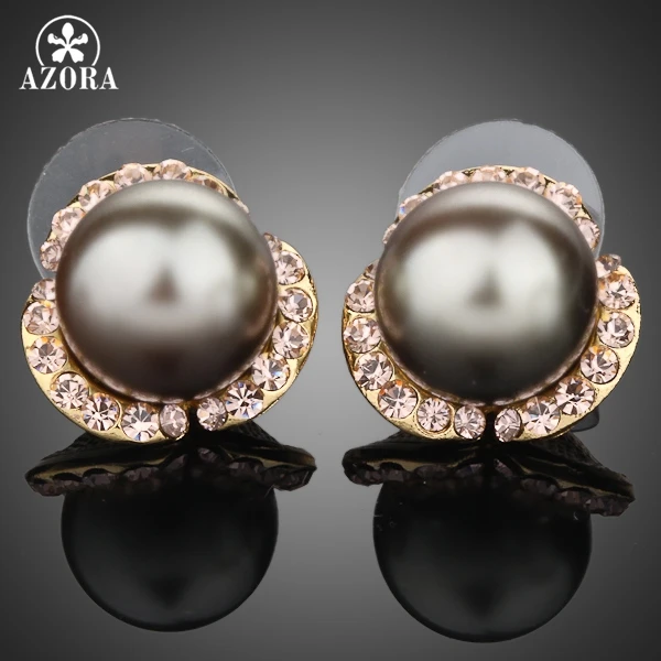 

AZORA Gold Color Stellux Austrian Crystal Lovely Gray Bead Stud Earring TE0018