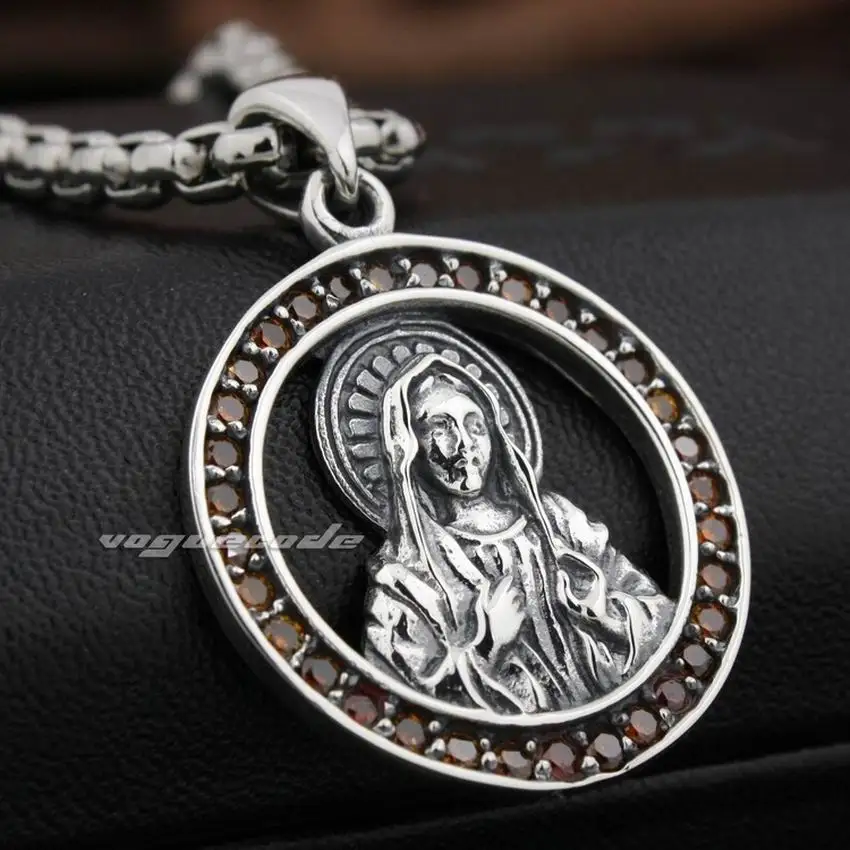 LINSION Красный CZ объемный кулон Mary JESUS 925 пробы с серебряными подвесками 8N023|virgin mary|925