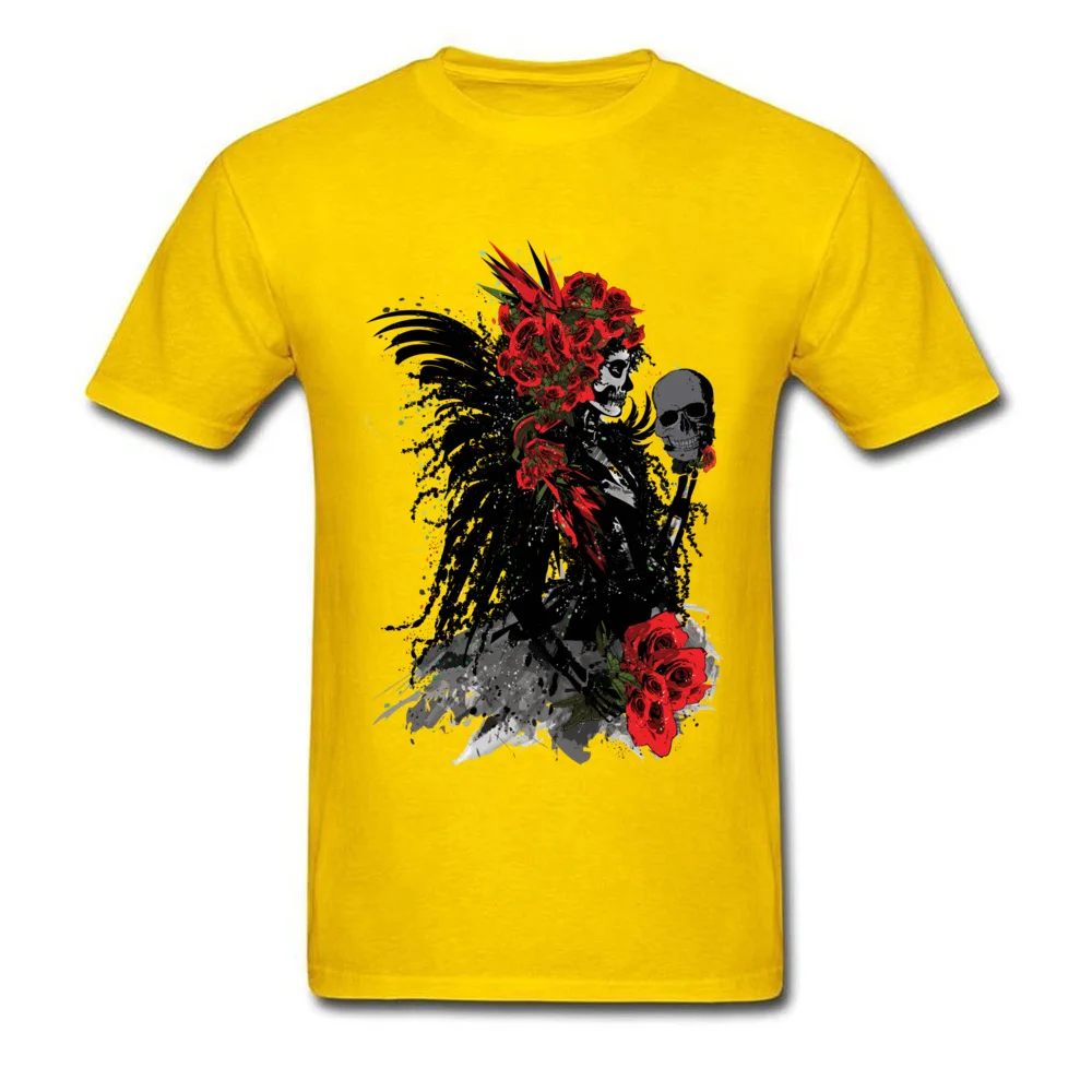 Design Plain Men's T-shirts Round Neck Short Sleeve Pure Cotton Tops T Shirt Crazy Tshirts Drop Shipping sugar skull woman with red roses yellow