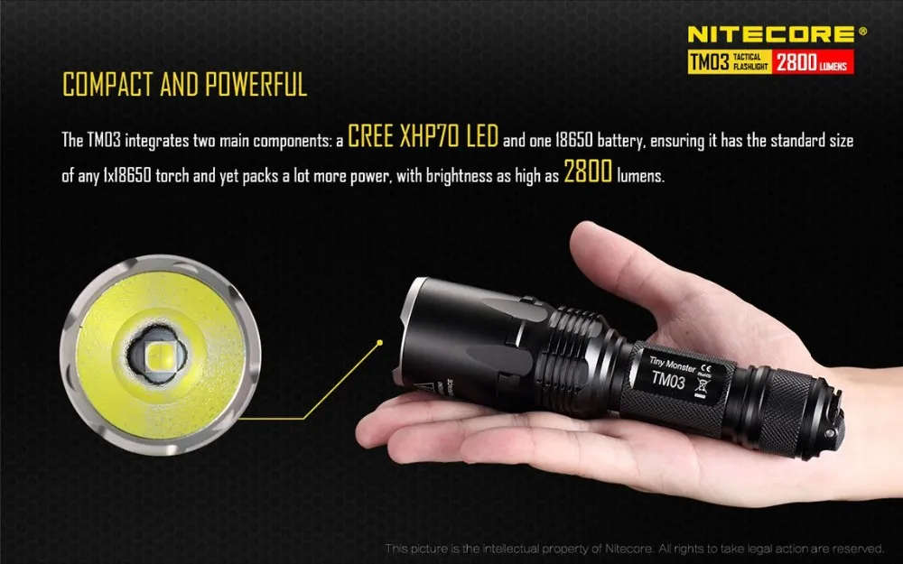 Nitecore TM03 2800 люмен XHP70 светодиодный фонарик с для TM03 18650 аккумуляторная батарея