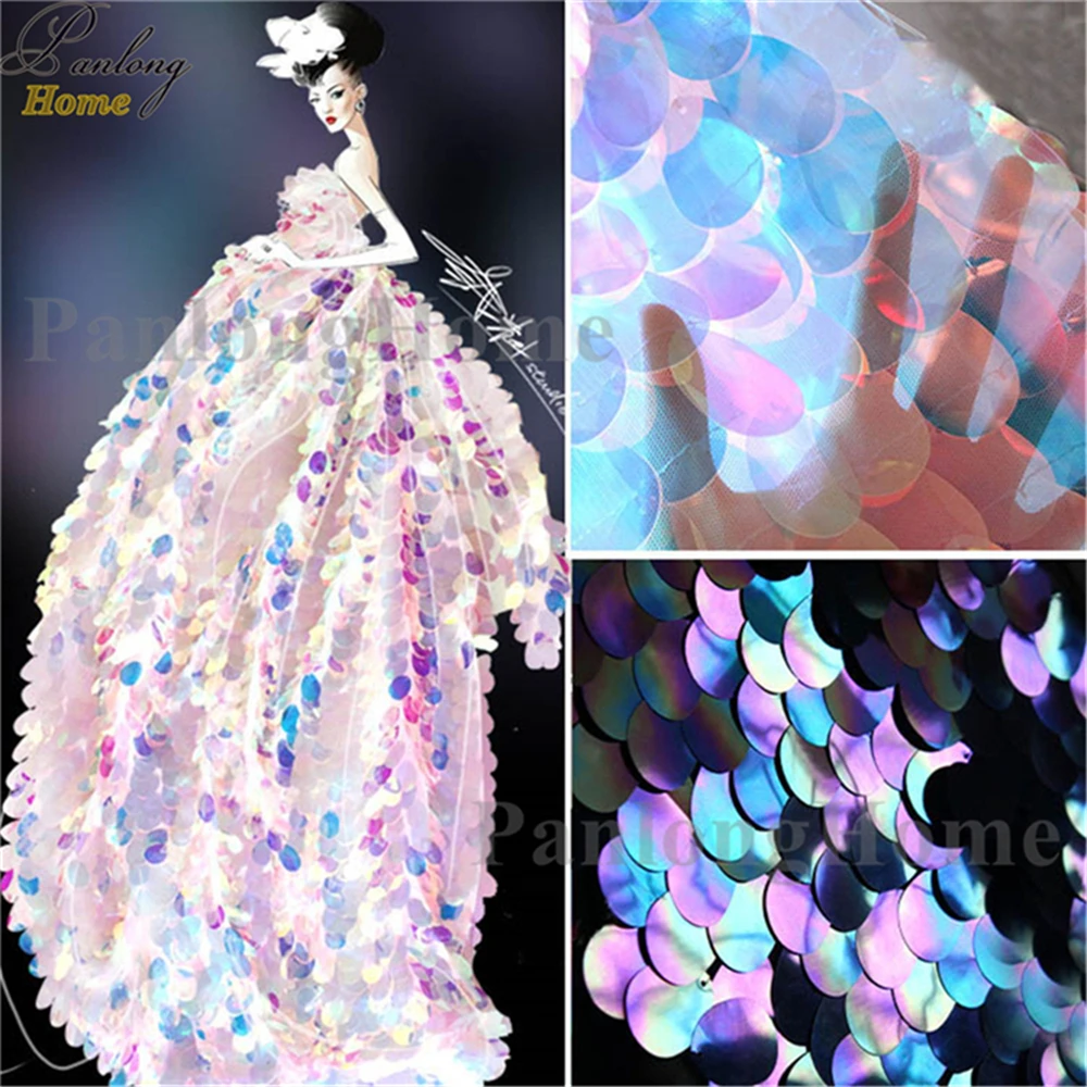 

PanlongHome 45CM Efficient Symphony Laser Elliptical Large Melon Sequins Lace Sequined Gradient Fabric Shot Background Fabric