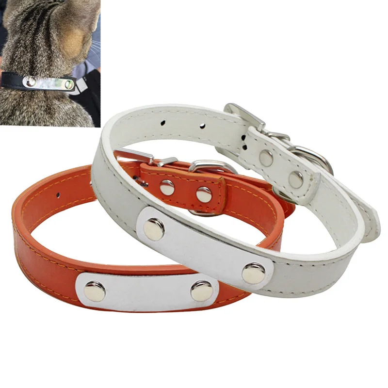 Dog Collar PU Leather Personalized Engraved Puppy Cat Pet Collars with