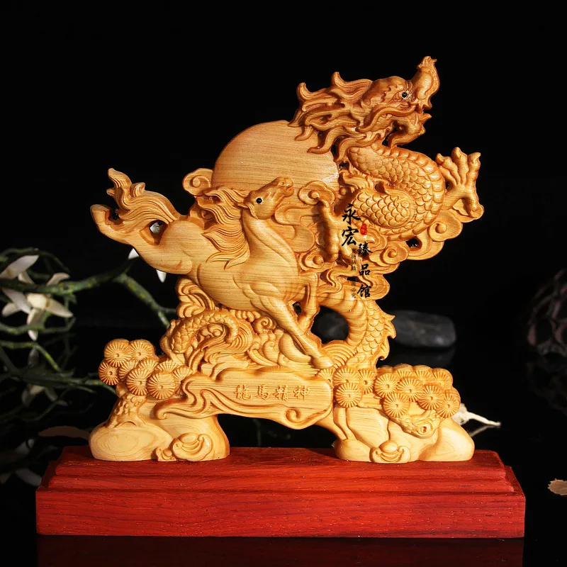 

Wood carving Chinese dragon horse Longma Spirit collectibles gift home decoration desktop ornaments(A813)