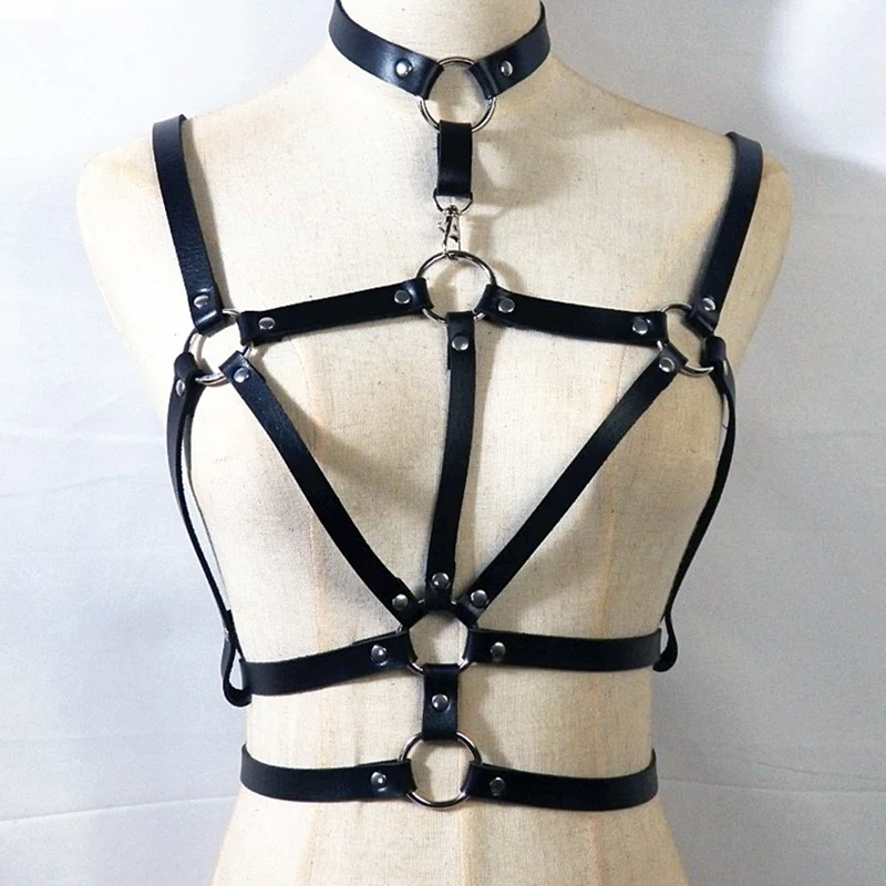 New Sexy pu Leather chain Harness Body bra chain Belt punk sexy chain top women body jewelry festival Fashion Jewelry