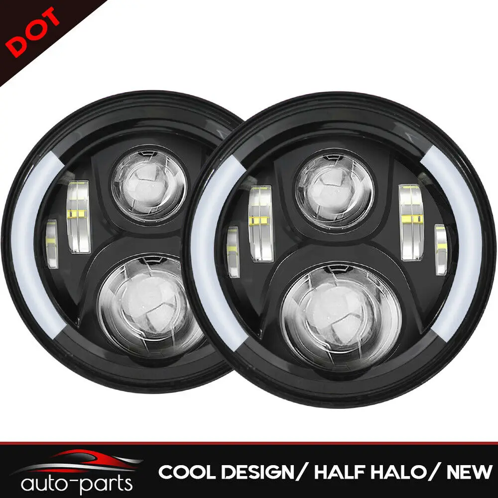 

7INCH Round White led Headlight 60W Running Light Angel eyes Half Halo Amber turn signal for Jeep Wrangler JK TJ Hummer H1 H2