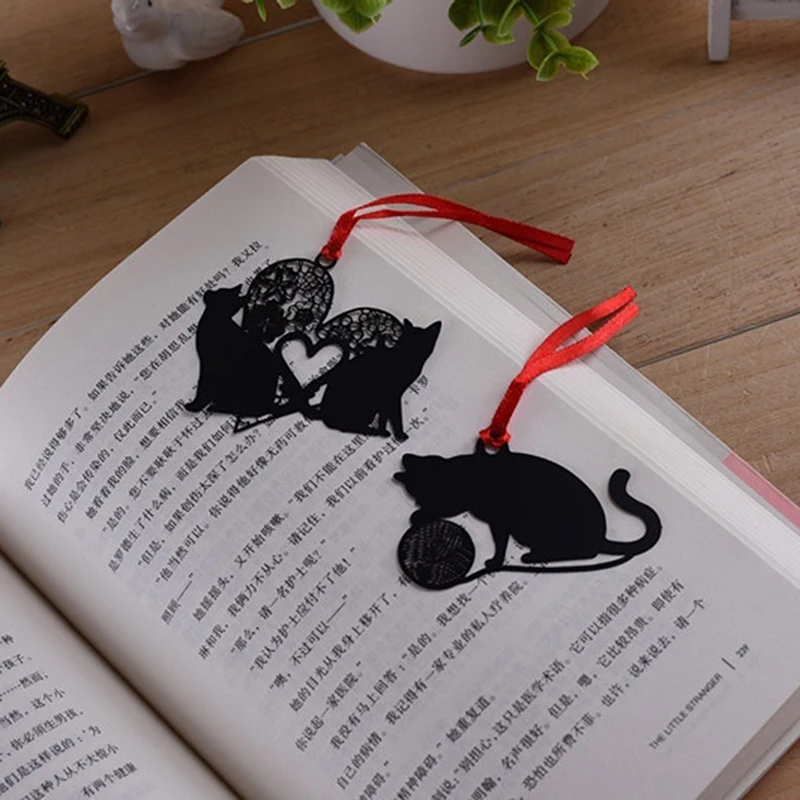 2 шт. DIY Kawaii Черный кот металлический Закладка для книги Бумага Творческие детали прекрасный корейский Канцтовары подарок посылка студент