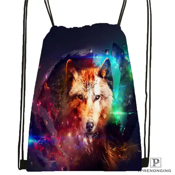 Custom wolf_moon_by_kyghost@ 01-походная сумка на шнурке милый рюкзак для детей(черная спинка) 31x40 см#180611-03-107 - Цвет: Drawstring Backpack