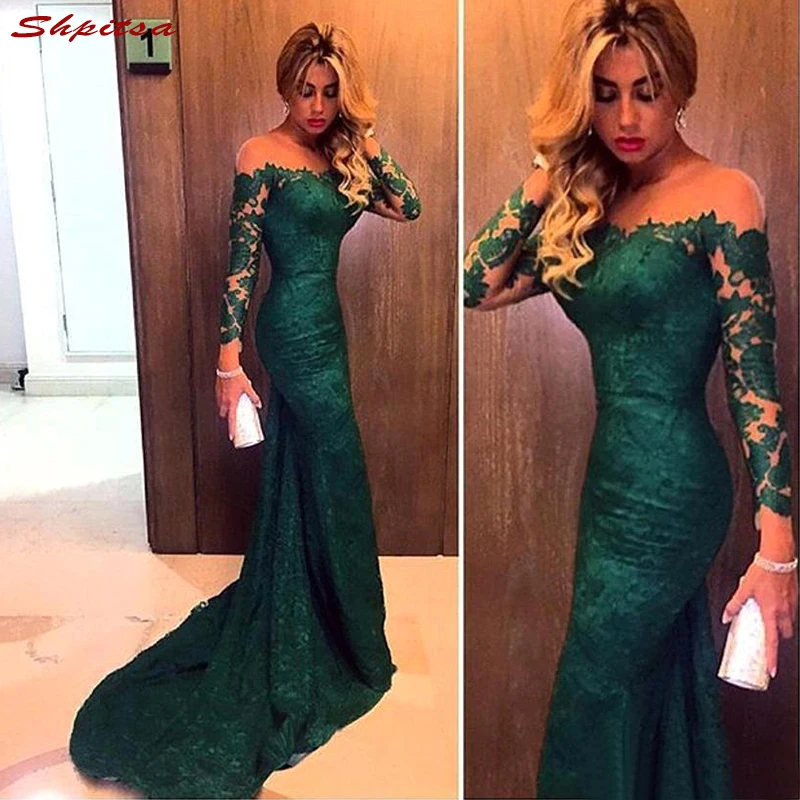 Buy  Long Sleeve Lace Mother of the Bride Dresses for Weddings Mermaid Sexy Evening Gowns Groom Godmothe