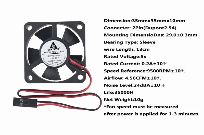 Gdstime 10 шт. DC 5 в Dupont 2Pin 35 мм x 10 мм Бесщеточный вентилятор охлаждения маленький 3510 35x35x10 мм