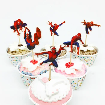 

24pcs/lot Spiderman cupcake topper picks boy children party decoration Kid's birthday party decoration supplies cake card