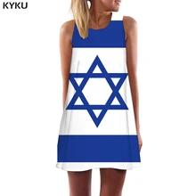 Женское платье с геометрическим рисунком KYKU и флагом Израиля, короткий синий сарафан Harajuku Vestido, сексуальная пляжная Женская одежда, летняя новая модная одежда
