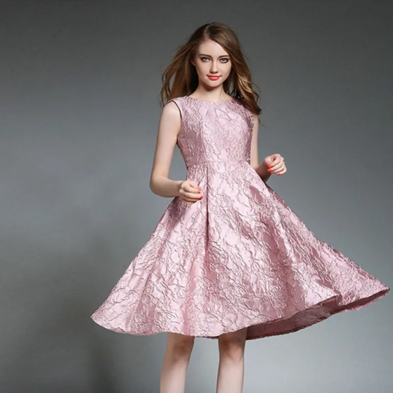 2018 Spring Summer New Runway Designer Dress Women's Sleeveless Pink