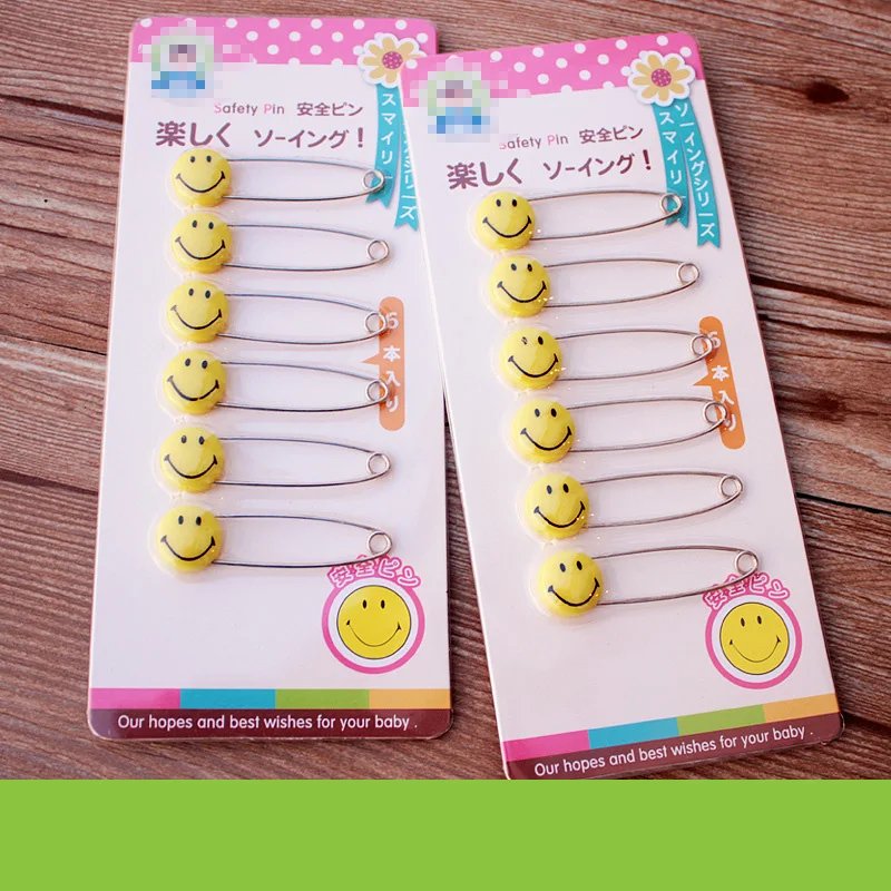 6 pcslot Cartoon smile Baby Safety Pin Stainless Steel Pin on Your Smile