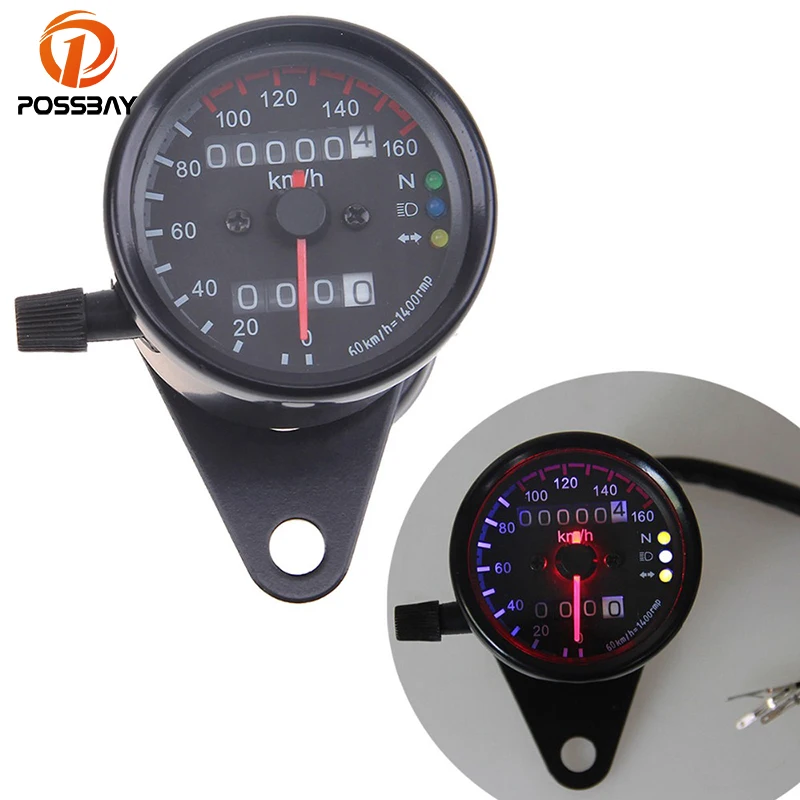 POSSBAY Universal Motorcycle Odometer Speedometer Dual Odometer Gauge