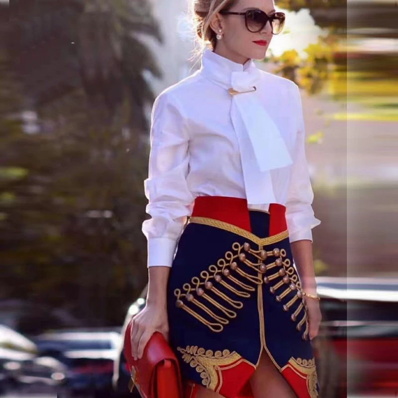 

Luxury Women Skirts 2019 Sexy Bandage Embroidery Fashion Night Out Party Mini Skirt Blue Clubwear Split Beading Patchwork Festa