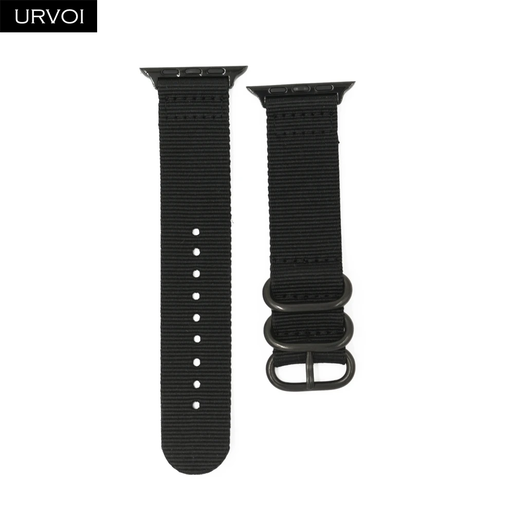 URVOI ремешок для apple watch Series 5 4 3 2 1 NATO тканый нейлоновый ремешок для iwatch двойные кольца цвета с адаптерами 40 44 мм - Цвет ремешка: Black