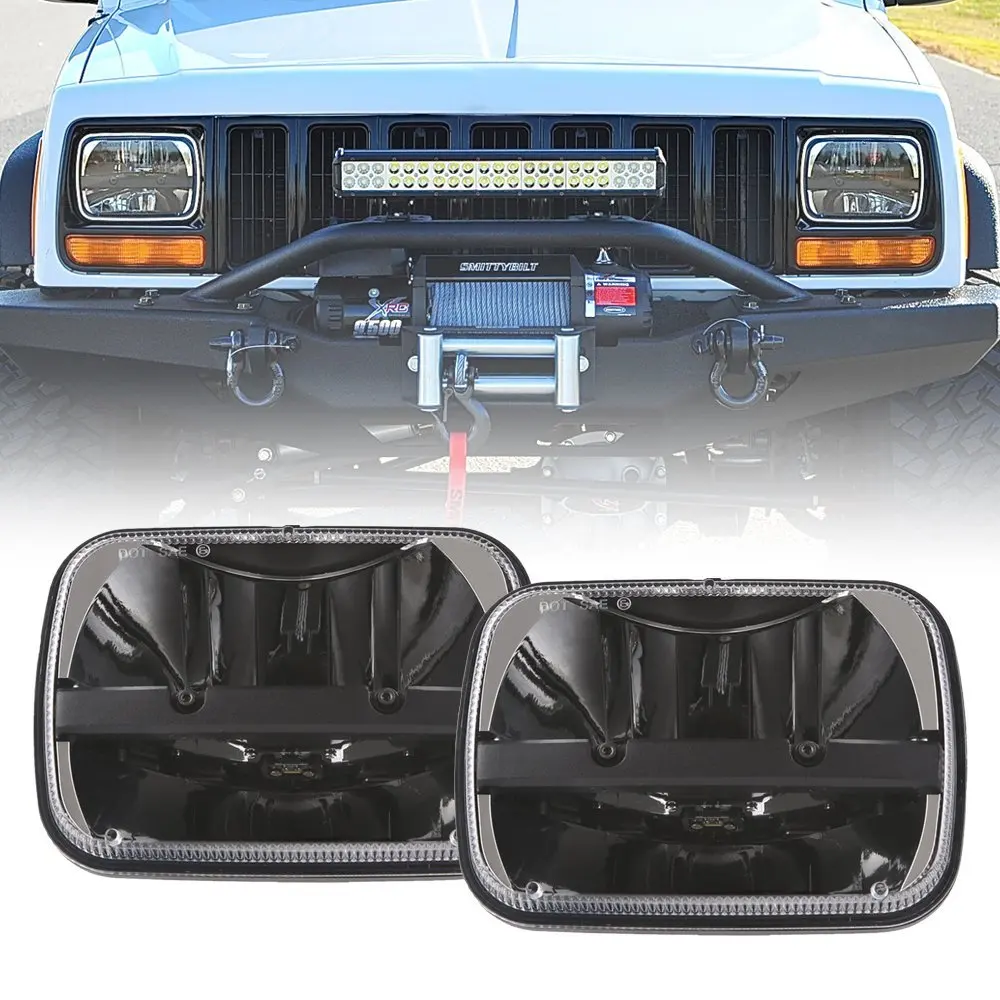 5x7 Inch LED Rectangular LED Headlight Projector Headlamp Replacement H6054 H5054 H6054LL 69822 6052 6053 For Jeep Wrangler YJ Cherokee XJ Truck 4X4 Offroa( 1Pair)