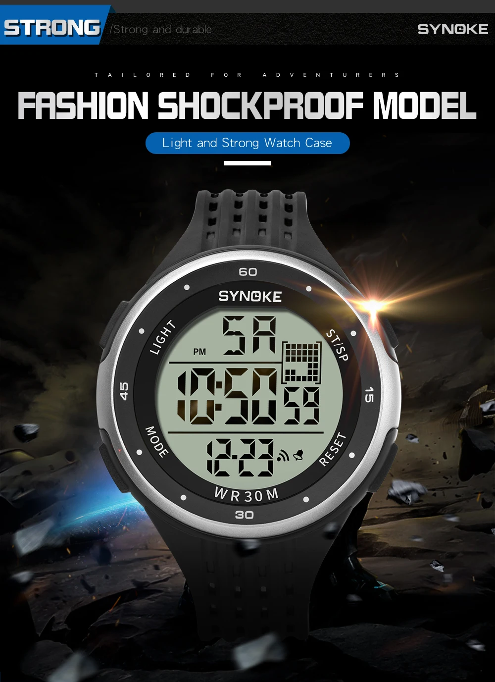 SYNOKE Mens Digital Watches Fahion Sport Fitness Watch G Shock Waterproof Watch Male Clock Watches Man Fashion Stopwatch