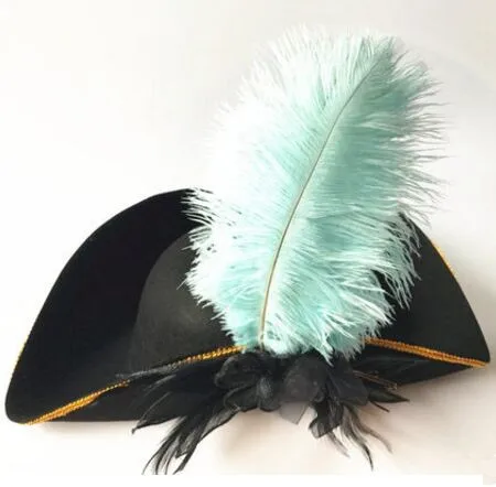 10 видов цветов кожа, пиратская шляпа мужская пиратская шляпа перо Карибский пират шляпа Праздничная Кепка джентльмена Танцы шляпа - Цвет: sky blue