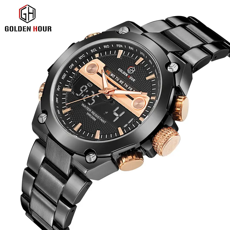 Beste GOLDENHOUR Top Luxe Merk Mannen Horloge Analoog Quartz Horloge Klassieke Waterdichte Militaire Sport Klok Relogio Masculino