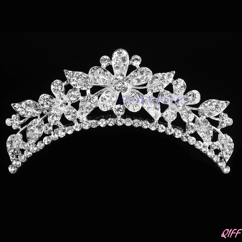 

Wedding Bridal Princess Austrian Crystal Silver Tiara Crown Veil Hair Accessory