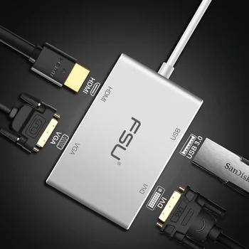 

USB Type-C Hub to HDMI VGA USB Hub adapter connector converter Extension for Macbook12 Laptop for Projector HDTV Monitor
