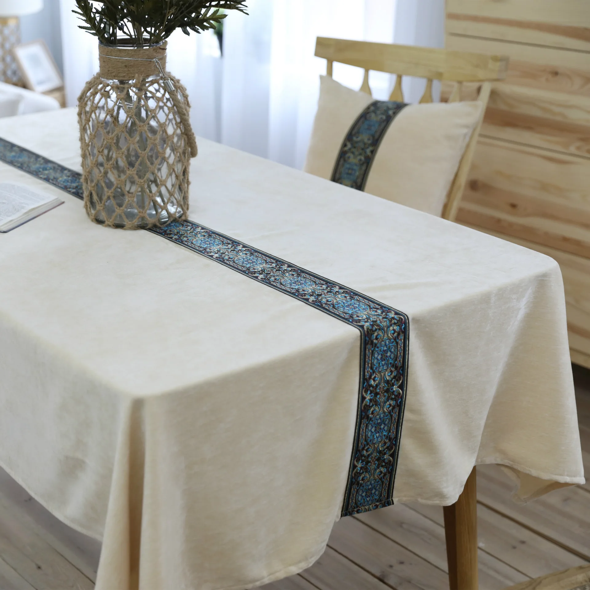 Классическая скатерть высокого уровня кофейная скатерть с вышивкой синяя двухсторонняя бархатная Толстая прямоугольная скатерть - Цвет: D