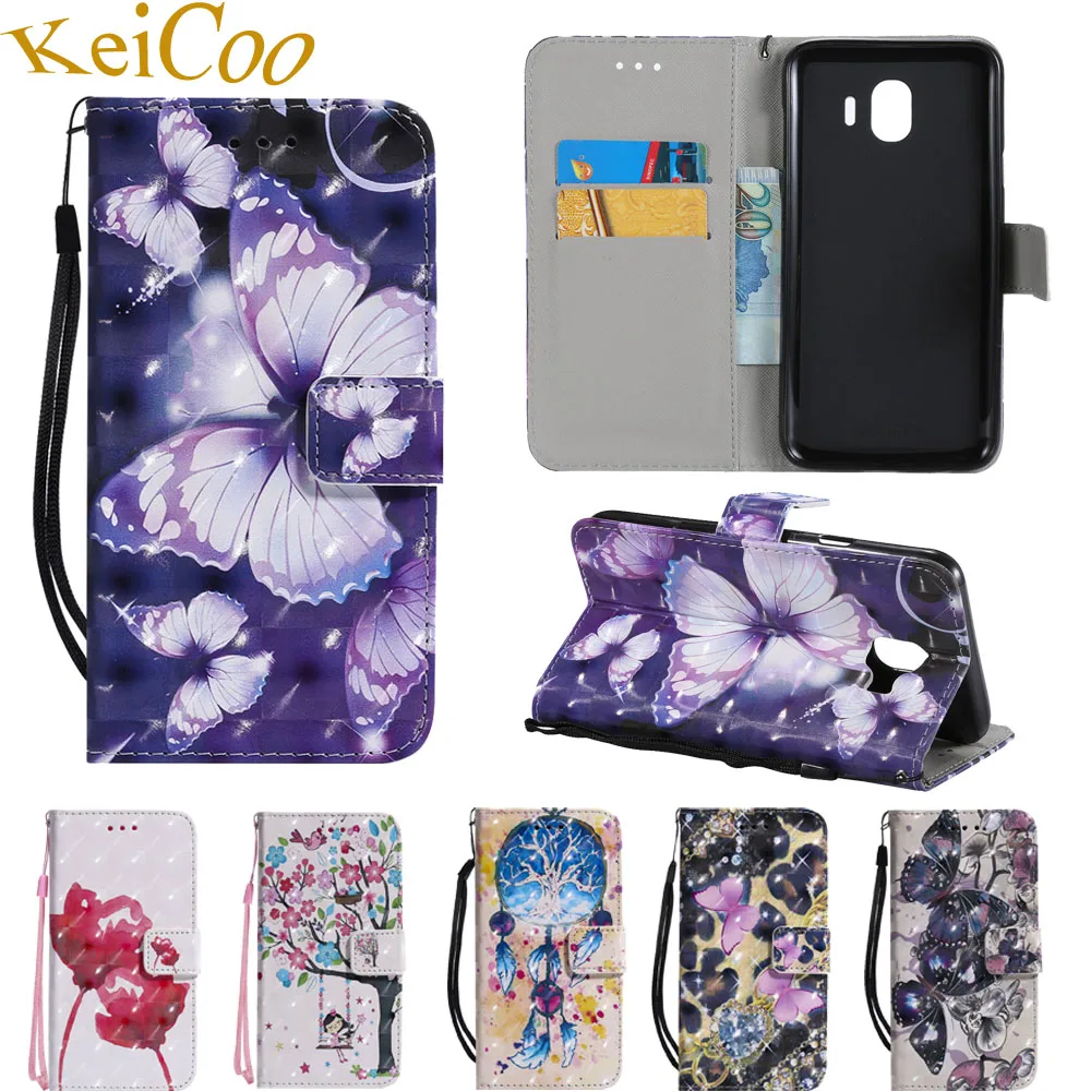 PU Leather Covers On For SAMSUNG Galaxy J4 2018 SM-J400F/DS 16GB Book Flip Cases 3D Picture Hand Strap | Мобильные телефоны и