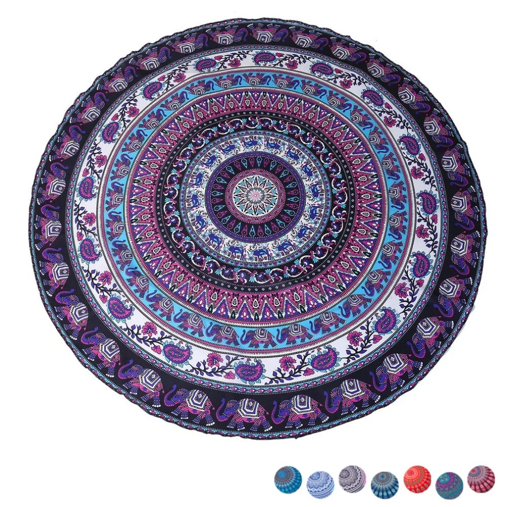 

8 Colors Summer Beach Indian Mandala Tapestry Peacock Printed Towel Yoga Mat Sunblock Round Bikini Cover-Up Blanket Throw