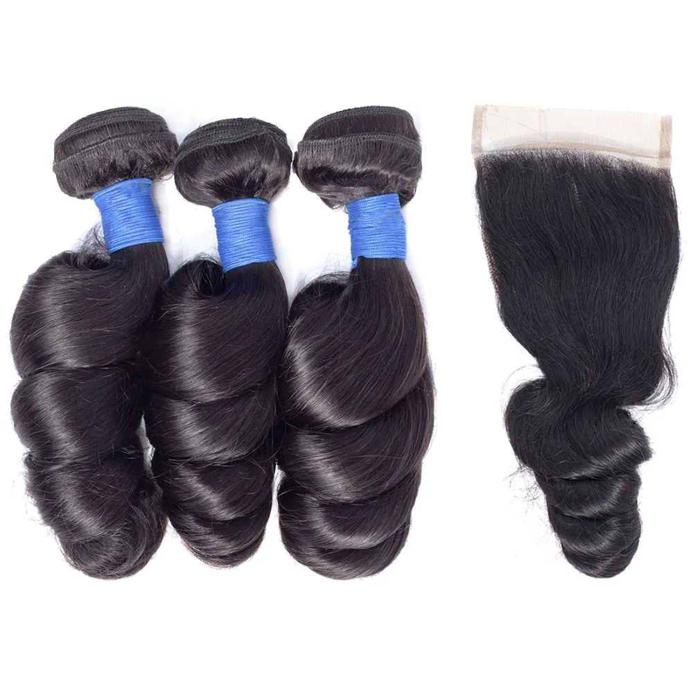 Peruvian Loose Wave Bundles With Closure Human Hair Weave 3 Lace Remy Extensions Piaoyi | Шиньоны и парики