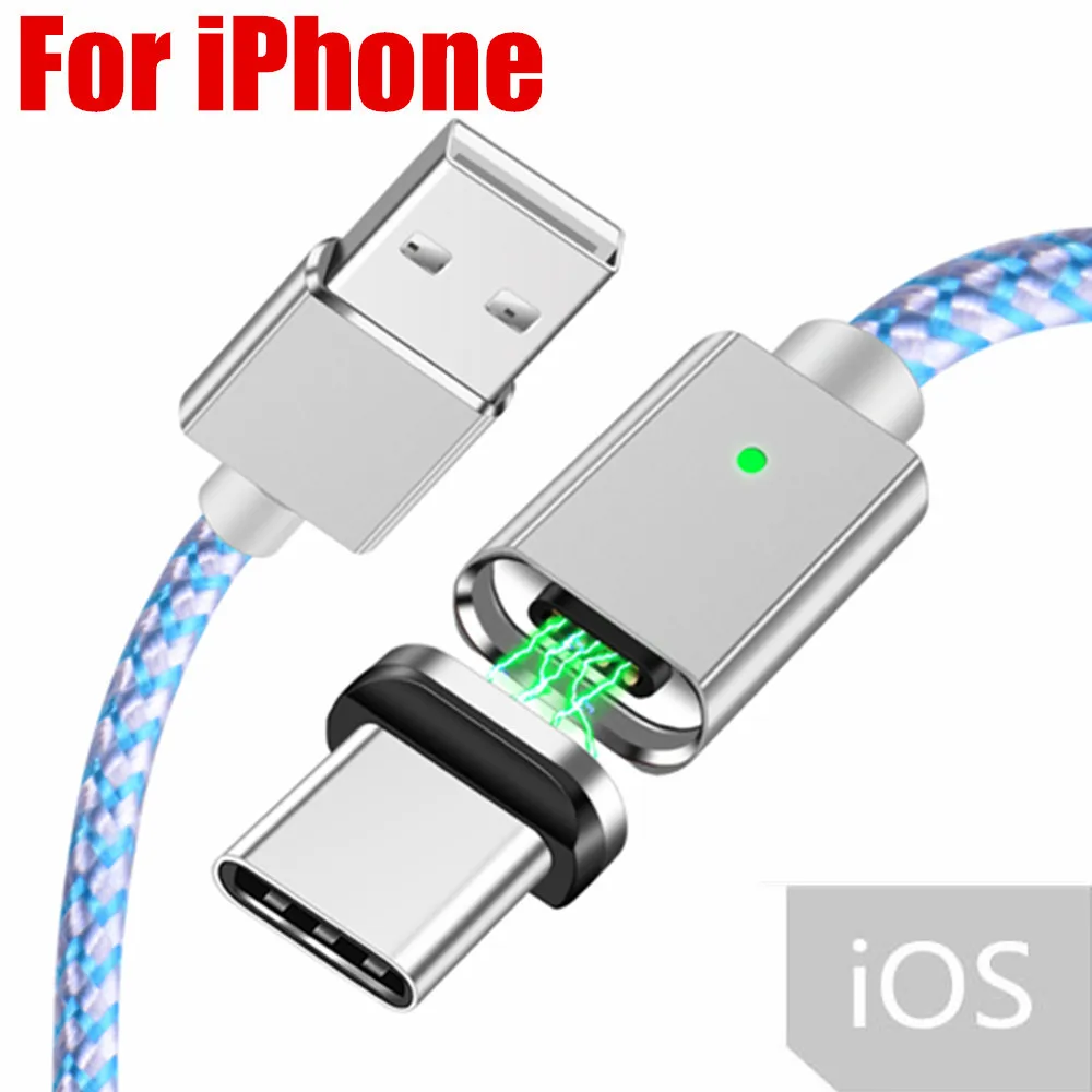 Магнитный usb-кабель для зарядного устройства Micro type-c для iPhone Xs 8 X Max samsung Xiaomi Android, быстрый usb-адаптер, Магнитный зарядный Дата-кабель - Цвет: Silver for iPhone