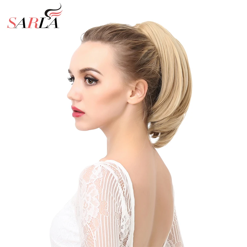 

SARLA 10Pcs/Lot Short Ponytail Straight Synthetic Drawstring Hairpieces Resist High Temperature Hair Extension P003