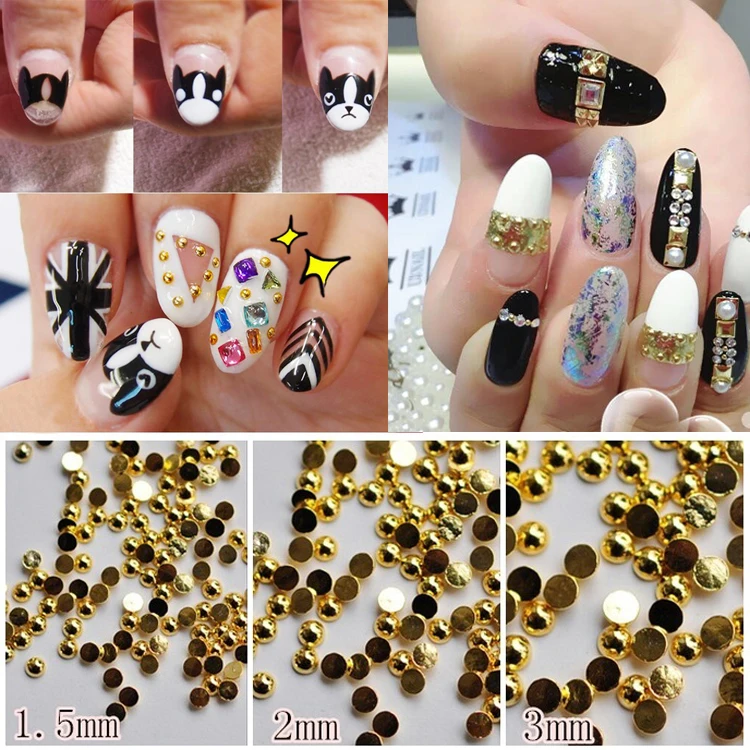 buy 500pcs hottest Japanese style decoration fashion pure metal shinning beads 3D gold silver rivet stud for Nail Art