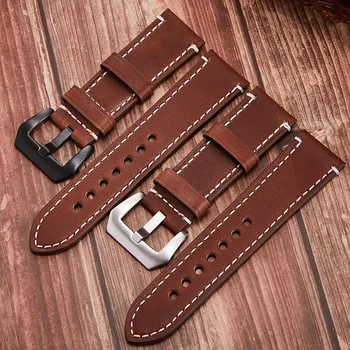

Watchbands 22mm 24mm 26mm Italian Genuine Leather Man Women Handmade Vintage Wrist Watch Band Strap Metal Buckle