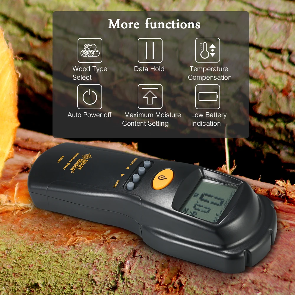 

SMART SENSOR LCD Digital Wood Moisture Meter Professional Mini Lumber Damp Meter Moisture Content Detector Tester Range 2-70%