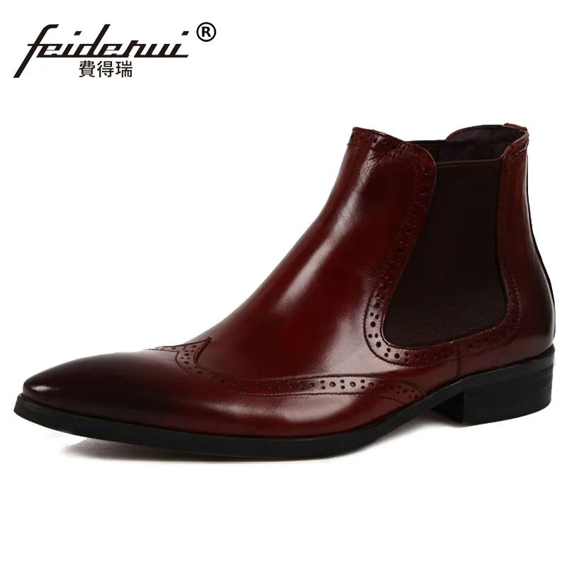 

Vintage Brand Man Wing Tip Brogue Oxford Shoes Male Genuine Leather Pointed Toe Carved Men's Cowboy Chelsea Ankle Boots OD54
