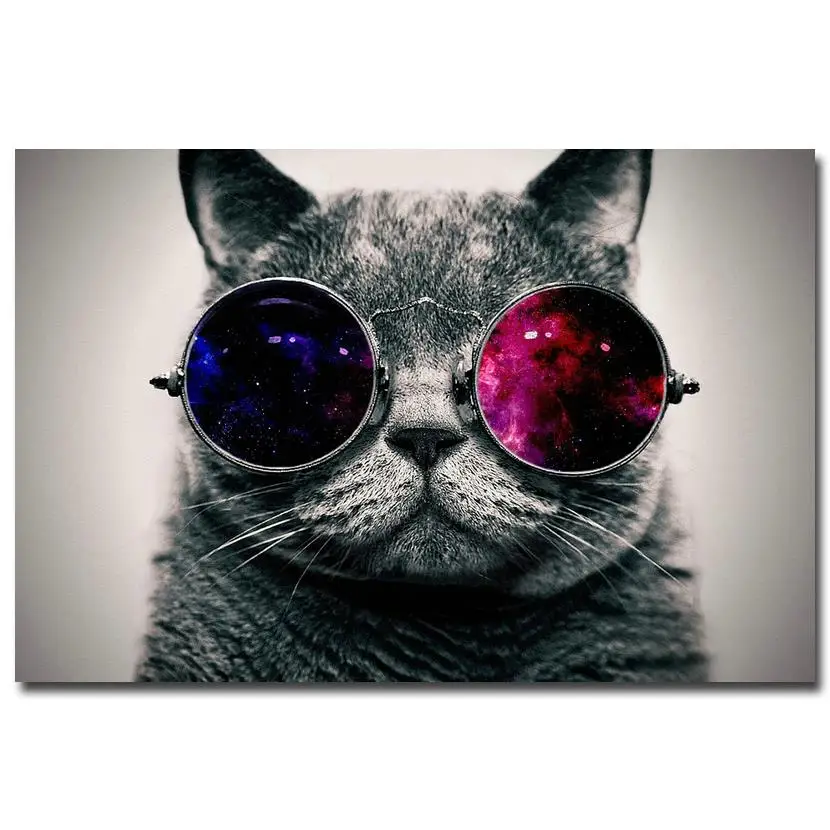 NICOLESHENTING Galaxy очки кошка забавное Искусство Шелковый плакат печать картины для декора дома комнаты 034