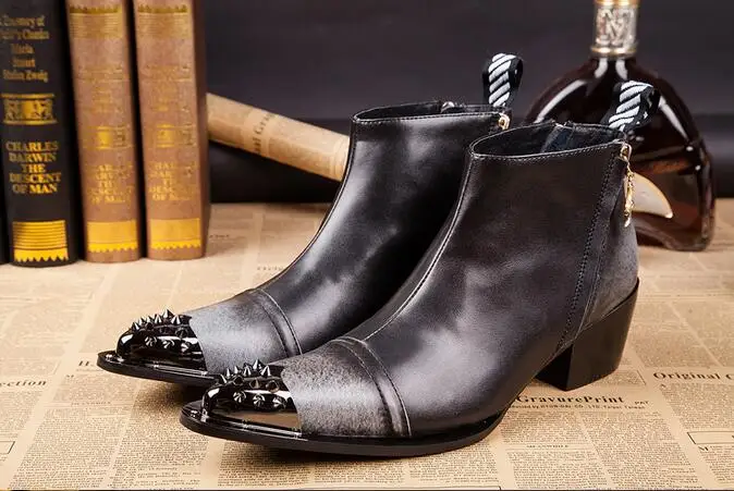 

Hot 2017 High help high and short boots iron head men real leather British leisure hair stylist raises cow leather boots hipster