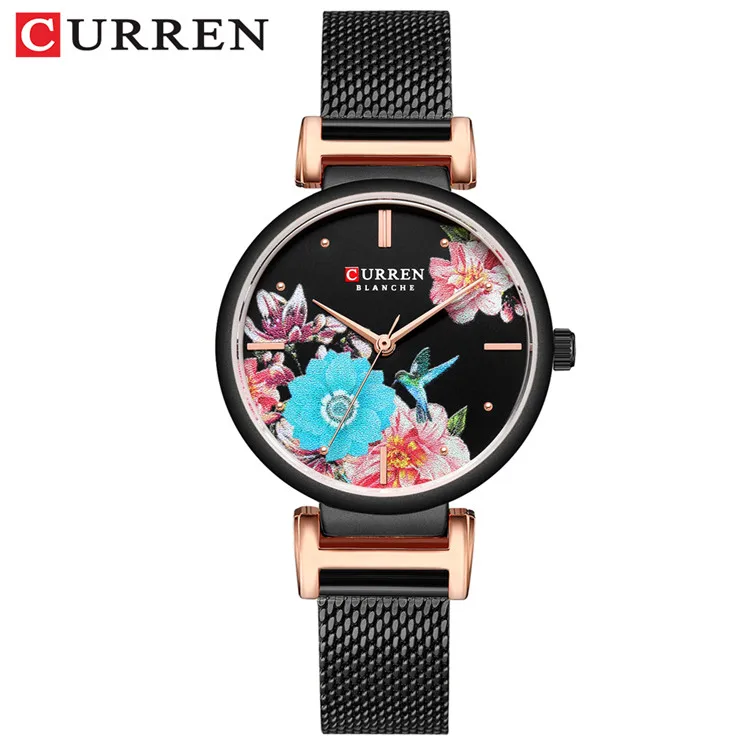 M black CURREN часы с цветочным орнаментом женские водонепроницаемые Модные серебристые женские наручные часы женские часы Relogio Feminino Montre Femme Новинка - Цвет: M black