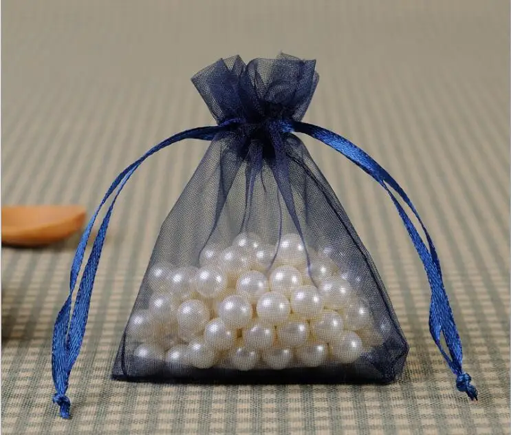 100 шт./лот, 11x16, 13x18, 15x20, 17x23 см, сумка для ювелирных изделий, сумки из органзы на шнурке, для свадебной вечеринки, рождественский подарок, мешки для упаковки пакетов - Цвет: Navy blue