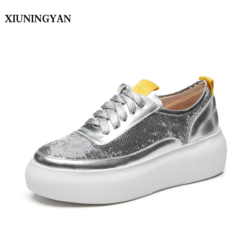 Xiuningyan up Rétro 2018 Dentelle Noir Femmes argent Bling Plates Creepers Derbies Chaussures Argent forme Cuir En Appartements Vache Plate Noir Plat 66rdqw