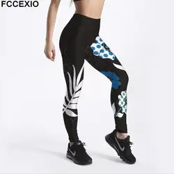 FCCEXIO новый для женщин тренировки Леггинсы для с высокой талией, для фитнеса Леггинсы с принтом листьев бабочки женские брюки девоче