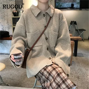 

RUGOD New Arrival Knitted Coat Jacket Women Casual Single Breasted Long Sleeve Jacket With Pockets 2019 Spring Women Coats