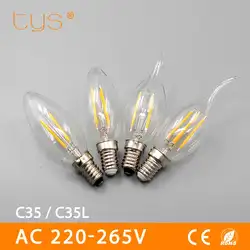 Светодиодный Edison C35/C35L E14 светодиодный свет свечи накаливания Ретро ясно лампы 2 Вт 4 Вт 220 В 240 В холодной/теплый белый для люстры