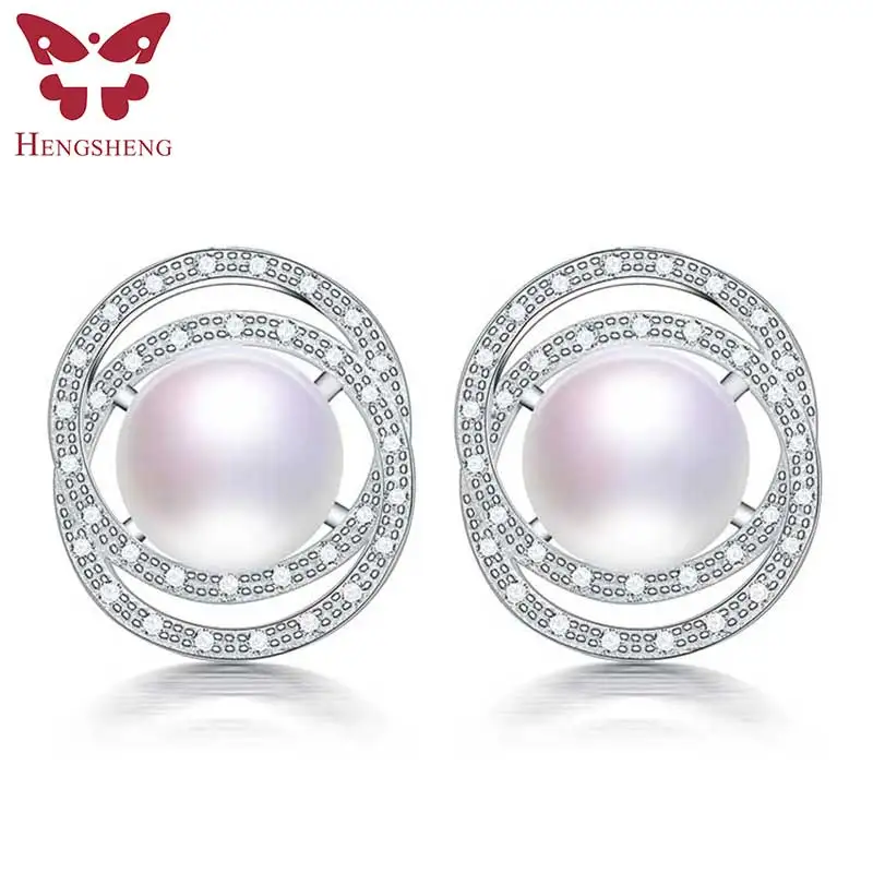 

2016 Double Pearl Earrings, White Pink Purple Freshwater Pearl Wedding Earrings For Women, Stud Earrings Pearl