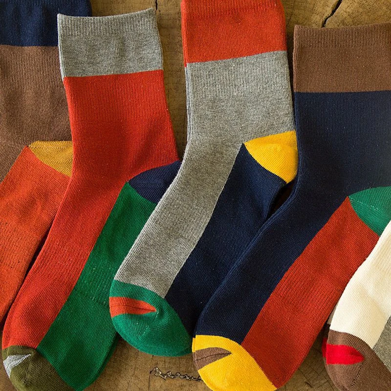 Free shipping 5 Pairs Colorful Geometric patched Color Men socks
